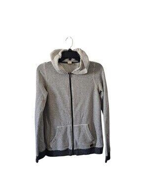Roxy Striped Full Zip Hoodie Jacket Womens Size 6 Small Gray White Knit Beach